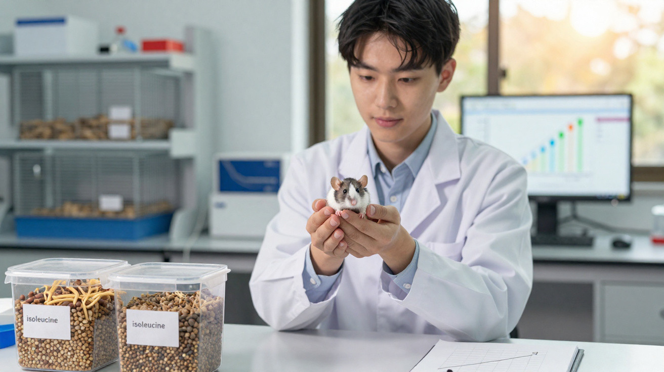 Cientista a segurar um rato de laboratório num ambiente de pesquisa com gráficos no computador ao fundo.